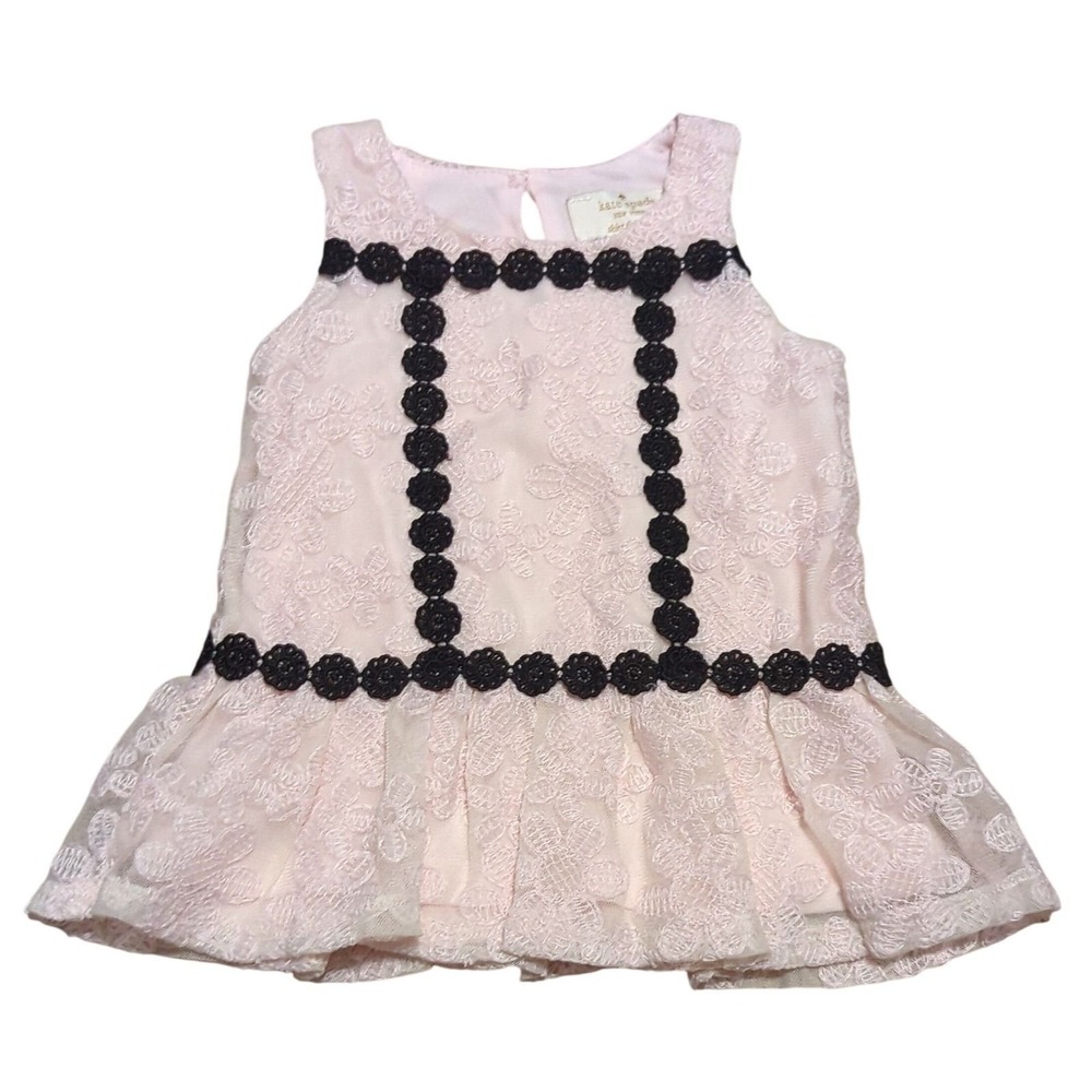 Kate Spade Skirt the Rules Embroidered Pink Black Lace Dress Baby Girls 12M